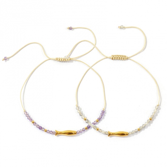 Imagen de Pez Ajustable 304 Acero Inoxidable & Gema Pulsera de Tobillo Trenzada Ajustable Al Por Mayor, Chapado en Oro de 18K PVD Ecológico, Mujeres Joyería del océano Elegante Regalo Suministro de Joyería, 25cm - 7cm longitud, 1 Unidad