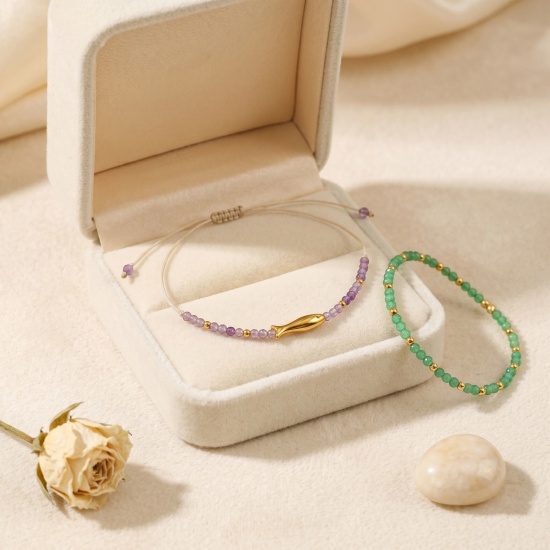 Imagen de Pez Ajustable 304 Acero Inoxidable & Gema Pulsera de Tobillo Trenzada Ajustable Al Por Mayor, Chapado en Oro de 18K PVD Ecológico, Mujeres Joyería del océano Elegante Regalo Suministro de Joyería, 25cm - 7cm longitud, 1 Unidad