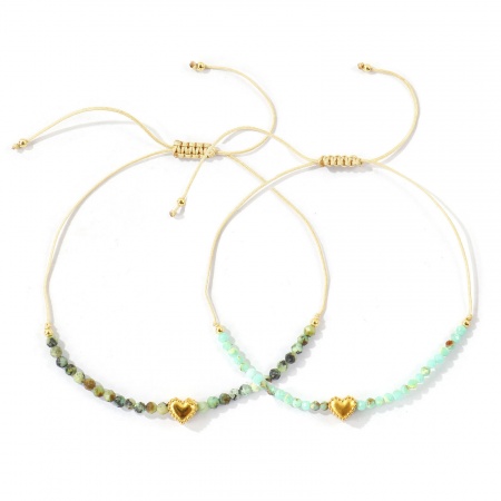 Imagen de Corazón Ajustable 304 Acero Inoxidable & Gema Pulsera de Tobillo Trenzada Ajustable Al Por Mayor, Chapado en Oro de 18K PVD Ecológico, Mujeres día de San Valentín Elegante Regalo Suministro de Joyería, 26cm - 8cm longitud, 1 Unidad