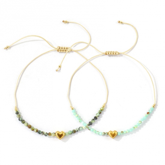 Imagen de Corazón Ajustable 304 Acero Inoxidable & Gema Pulsera de Tobillo Trenzada Ajustable Al Por Mayor, Chapado en Oro de 18K PVD Ecológico, Mujeres día de San Valentín Elegante Regalo Suministro de Joyería, 26cm - 8cm longitud, 1 Unidad