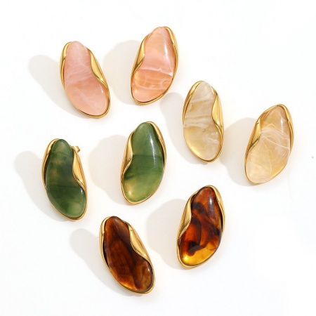 Imagen de Estilo Ins Elegante Pendientes & Anillos Al Por Mayor, Chapado en Oro de 18K 304 Acero Inoxidable & Resina, Mujeres Respetuoso del Medio Ambiente Regalo Suministro de Joyería, 1 Par