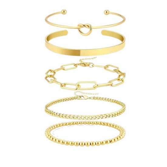 Imagen de Latón Juego de Pulseras Apilables Al Por Mayor, Mujeres Exquisito Elegante Regalo Suministro de Joyería, 1 Juego