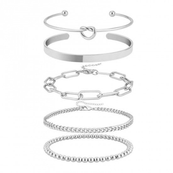 Imagen de Latón Juego de Pulseras Apilables Al Por Mayor, Mujeres Exquisito Elegante Regalo Suministro de Joyería, 1 Juego