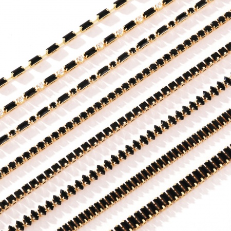 Imagen de Negro Circón Artificial Collar de Tenis Al Por Mayor, Latón Rhinestone Cadena Estrecha, Mujeres Exquisito Elegante Regalo Joyería Para Minorista, 33cm + 7cm longitud, 1 Unidad