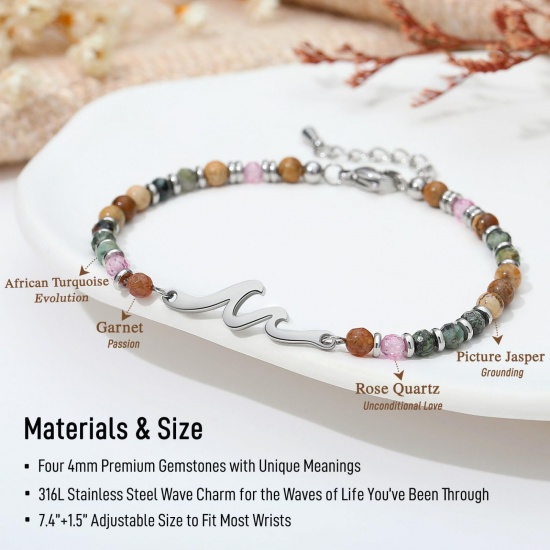 Imagen de Ola Mensaje Con Tarjeta Latón & Gema Pulseras de Cuentas Al Por Mayor, Platino Chapado Unisex Retro Elegante Regalo Suministro de Joyería, 1 Juego