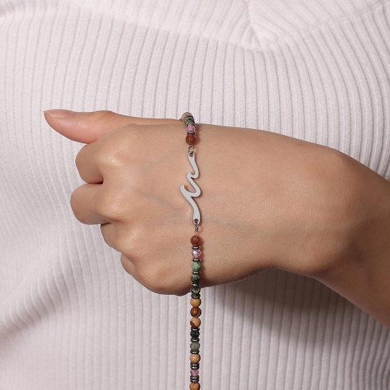Imagen de Ola Mensaje Con Tarjeta Latón & Gema Pulseras de Cuentas Al Por Mayor, Platino Chapado Unisex Retro Elegante Regalo Suministro de Joyería, 1 Juego