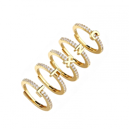 Imagen de Mujeres Regalo Letra Mayúscula Mensaje " A-Z " Claro Circón Artificial Abierto Ajustable Anillos Al Por Mayor, Multicolor Latón, Exquisito Elegante Suministro de Joyería, 1 Unidad
