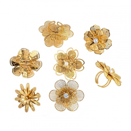 Immagine di Donne Regalo Fiore Aperto Regolabile Anello All'Ingrosso, Placcato Oro 18K 201 Acciaio Inossidabile, Ecologico Squisito Elegante Fornitura di Gioielli, 1 Pz
