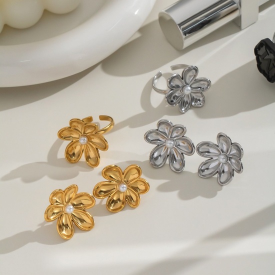 Bild von Großhandel Frauen Geschenk Blumen Ohrringe & Ringe, Bunt 304 Edelstahl, Umweltfreundliche PVD Exquisit Stilvoll Schmuckbedarf