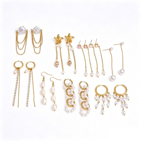 Imagen de Joyería del océano Elegante Borla Pendientes Al Por Mayor, Blanco Chapado en Oro de 18K 304 Acero Inoxidable, Mujeres PVD Ecológico Regalo Suministro de Joyería, 1 Par