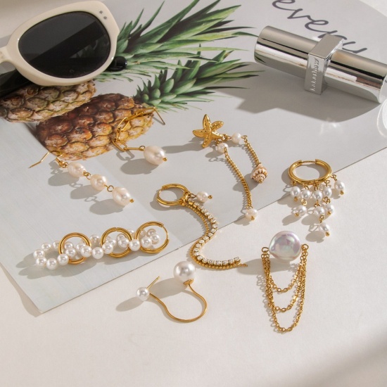 Imagen de Joyería del océano Elegante Borla Pendientes Al Por Mayor, Blanco Chapado en Oro de 18K 304 Acero Inoxidable, Mujeres PVD Ecológico Regalo Suministro de Joyería, 1 Par