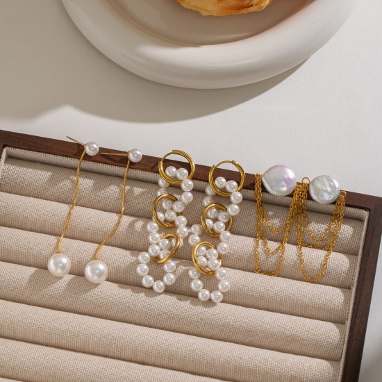 Imagen de Joyería del océano Elegante Borla Pendientes Al Por Mayor, Blanco Chapado en Oro de 18K 304 Acero Inoxidable, Mujeres PVD Ecológico Regalo Suministro de Joyería, 1 Par