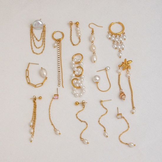 Imagen de Joyería del océano Elegante Borla Pendientes Al Por Mayor, Blanco Chapado en Oro de 18K 304 Acero Inoxidable, Mujeres PVD Ecológico Regalo Suministro de Joyería, 1 Par