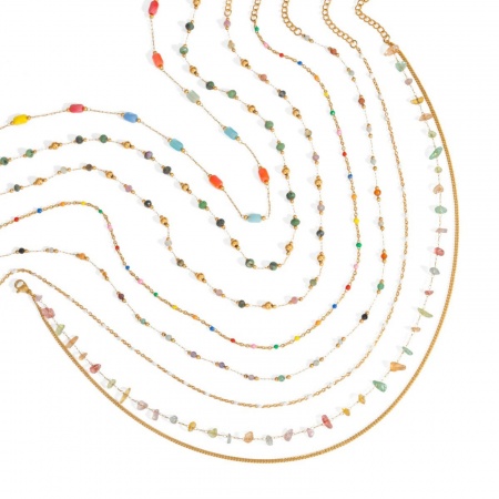 Immagine di Multicolore Collana All'Ingrosso, Placcato Oro 18K 304 Acciaio Inossidabile & Vetro, Donne PVD Ecologica Retrò Elegante Regalo Gioielli Per Rivenditore, 1 Pz