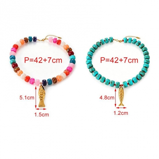 Picture of Wholesale Fish Animal Beaded Pendant Charm Necklace, 18K Gold Plated 304 Stainless Steel & Resin Women's Eco-friendly PVD Ocean Jewelry Stylish Gift Jewelry For Retailer, 42cm(16.5") long, 1 Piece