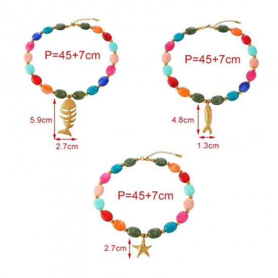 Picture of Wholesale Multicolor Beaded Pendant Charm Necklace, 18K Gold Plated 304 Stainless Steel & Resin Women's Eco-friendly PVD Ocean Jewelry Stylish Gift Jewelry For Retailer, 45cm(17.7") long, 1 Piece