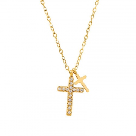 Immagine di Croce Trasparente Strass Collana con Ciondolo All'Ingrosso, Multicolore 304 Acciaio Inossidabile Catena a Cavo, Donne Placcatura Sottovuoto Religione Pastorale Naturale Regalo Gioielli Per Rivenditore, 1 Pz