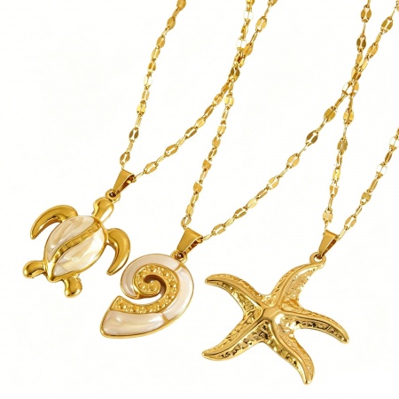 Immagine di Smalto Collana con Ciondolo All'Ingrosso, Placcato Oro 18K 304 Acciaio Inossidabile Catena delle Labbra, Donne Placcatura Sottovuoto Gioielli Oceanici Pastorale Naturale Regalo Gioielli Per Rivenditore, 1 Pz