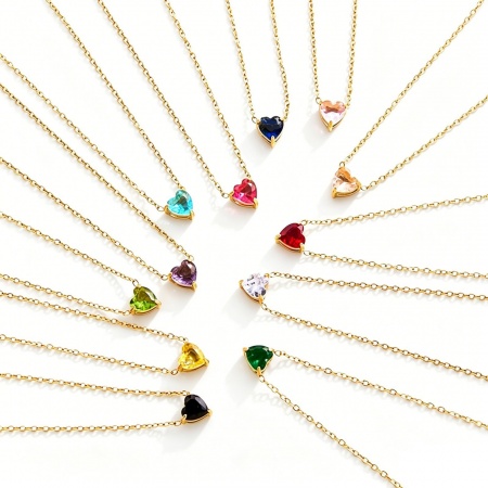 Immagine di Cuore Collana con Ciondolo All'Ingrosso, Placcato Oro 18K 304 Acciaio Inossidabile Catena a Cavo, Donne Placcatura Sottovuoto Pietre Nascita Semplice & Casual Regalo Gioielli Per Rivenditore, 40cm + 5cm Lunghezza, 1 Pz