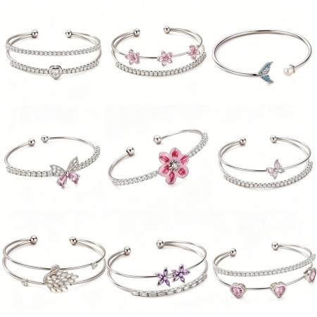 Immagine di Fiore Farfalla Ottone & Strass Aprire Braccialetti All'Ingrosso, Multicolore Donne Elegante Squisito Regalo Fornitura di Gioielli, 6cm Dia., 1 Pz