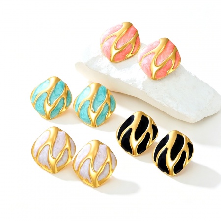 Immagine di Stile Ins Elegante Orecchini a Perno All'Ingrosso, Rombo Struttura Multicolore Smalto Placcato Oro 18K 304 Acciaio Inossidabile, Donne Regalo Fornitura di Gioielli, 1 Paio