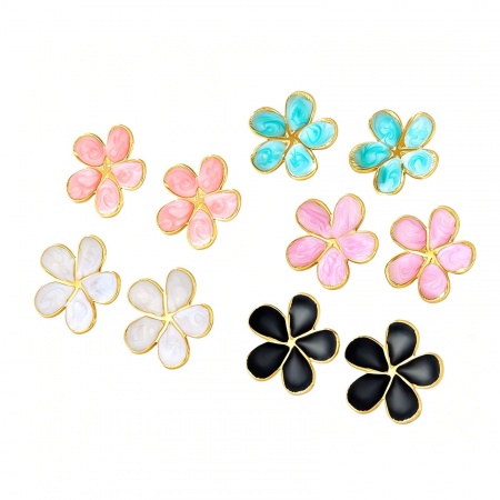 Immagine di Stile Pastorale Squisito Orecchini a Perno All'Ingrosso, Rombo Multicolore Smalto Placcato Oro 18K 304 Acciaio Inossidabile, Donne Regalo Fornitura di Gioielli, 1 Paio