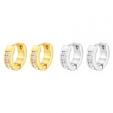 Immagine di Classico Elegante Orecchini Ad Anello Abbraccio All'Ingrosso, Tondo Trasparente Circonio Cubico Multicolore 304 Acciaio Inossidabile, Unisex Regalo Fornitura di Gioielli, 13.6mm x 12.4mm, 1 Paio