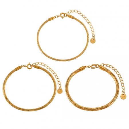 Immagine di 304 Acciaio Inossidabile Catena di Serpente Piatta Braccialetti All'Ingrosso, Placcato Oro 18K PVD Ecologica, Donne Semplice Elegante Regalo Fornitura di Gioielli, 16.5cm + 5cm Lunghezza, 1 Pz