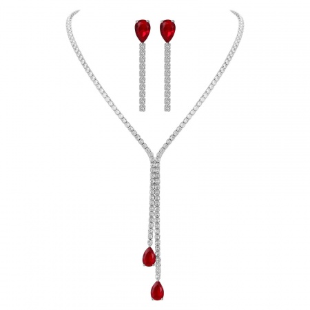Imagen de Gota Panícula Joyería Collar Pendiente Juego Al Por Mayor, Multicolor Latón (sin cadmio)+ Circón Artificial Mujeres Exquisito Elegante Regalo Joyería Para Minorista, 42cm longitud, 1 Juego