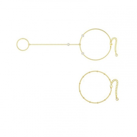 Immagine di Trasparente Circonio Cubico Ottone Set di Bracciali Sovrapponibili All'Ingrosso, Placcato Oro 14K Donne Retrò Elegante Regalo Fornitura di Gioielli, 20cm Lunghezza, 1 Serie