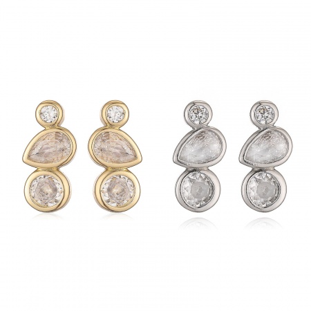 Immagine di Elegante Elegante Orecchini a Perno All'Ingrosso, Trasparente Circonio Cubico Multicolore Ottone, Donne Regalo Fornitura di Gioielli, 14mm x 7mm, 1 Paio