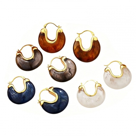 Immagine di Squisito Elegante Orecchini Circolari All'Ingrosso, Placcato Oro 18K Ottone & Resina, Donne Regalo Fornitura di Gioielli, 3.2cm Dia., 1 Paio