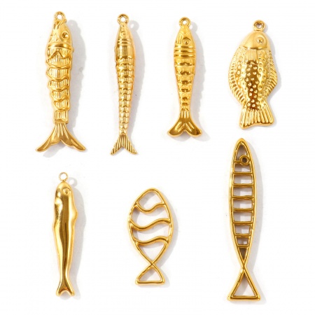 Picture of 2 PCs Eco-friendly PVD Waterproof Anti-Tarnish Hypoallergenic 304 Stainless Steel Ocean Jewelry Charms Wholesale 18K Real Gold Plated Fish Animal