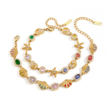 Immagine di Wholesale Starfish Shell 304 Stainless Steel Handmade Link Chain Bracelets, 18K Real Gold Plated Eco-friendly PVD, Women's Ocean Jewelry Exquisite Gift Jewelry Supply, 1 Piece