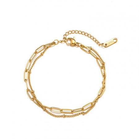 Immagine di Wholesale 304 Stainless Steel Paperclip Link Chain Double Layered Bracelet, Multicolor Eco-friendly PVD, Women's Simple Dainty Gift Jewelry Supply, 17cm(6.7") + 5cm(2") long, 1 Piece