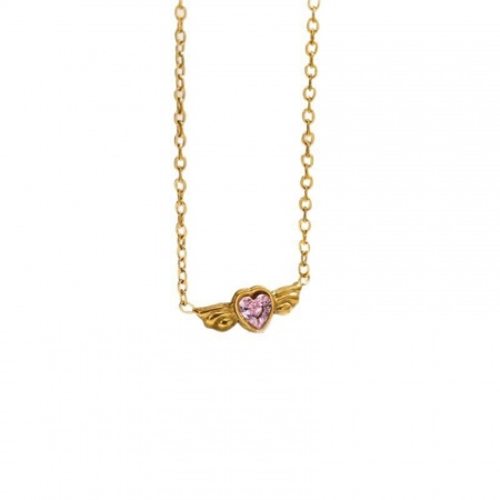 Immagine di Wholesale Wing Heart Pendant Charm Necklace, 18K Gold Plated 304 Stainless Steel Link Cable Chain, Women's Vacuum Plating Stylish Dainty Gift Jewelry For Retailer, 1 Piece