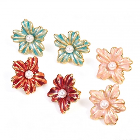 Immagine di Wholesale Elegant Natural Pastoral Ear Post Stud Earrings, Flower Enamel 18K Gold Plated 304 Stainless Steel, Women's Gift Jewelry Supply, 1 Pair
