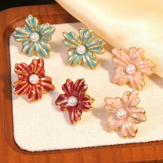 Immagine di Elegante Pastorale Naturale Orecchini a Perno All'Ingrosso, Fiore Smalto Placcato Oro 18K 304 Acciaio Inossidabile, Donne Regalo Fornitura di Gioielli, 1 Paio