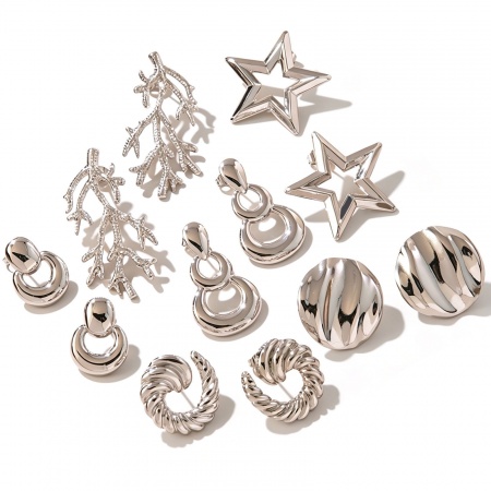 Immagine di Wholesale Stylish Dainty Ear Post Stud Earrings, Geometric Silver Tone 304 Stainless Steel, Women's Gift Jewelry Supply, 1 Pair