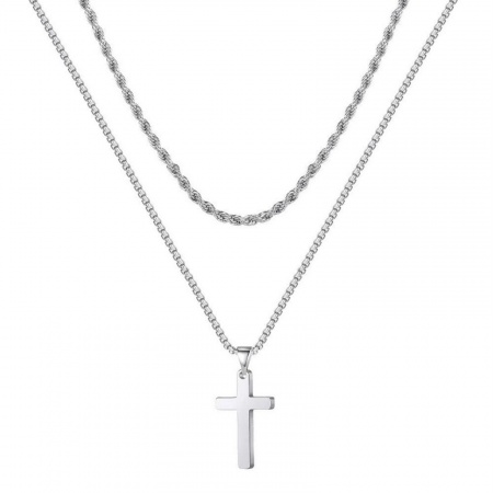 Immagine di Wholesale Cross Pendant Charm Necklace, Multicolor 304 Stainless Steel Braided Rope Chain, Unisex Vacuum Plating Stylish & Casual Hip Hop Gift Jewelry For Retailer, 1 Piece