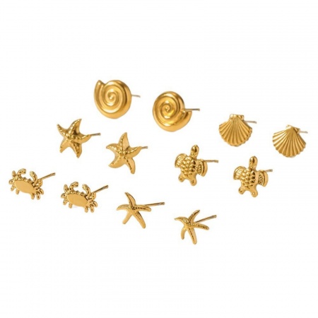 Immagine di Wholesale Ocean Jewelry Stylish Ear Post Stud Earrings, Marine Animal 18K Gold Plated 304 Stainless Steel, Women's Eco-friendly PVD Gift Jewelry Supply, 1 Pair