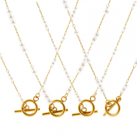 Picture of Wholesale Acrylic Imitation Pearl Beaded Chain Necklace, 18K Real Gold Plated 304 Stainless Steel, Women's Eco-friendly PVD Waterproof Anti-Tarnish Hypoallergenic Elegant Minimalist Gift Jewelry For Retailer, 1 Piece