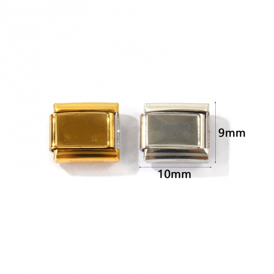 Picture of 10 PCs 304 Stainless Steel Custom Personalized Italian Charm Links For DIY Modular Bracelet Watch Jewelry Making Wholesale Rectangle Cabochon Settings 10mm x 9mm