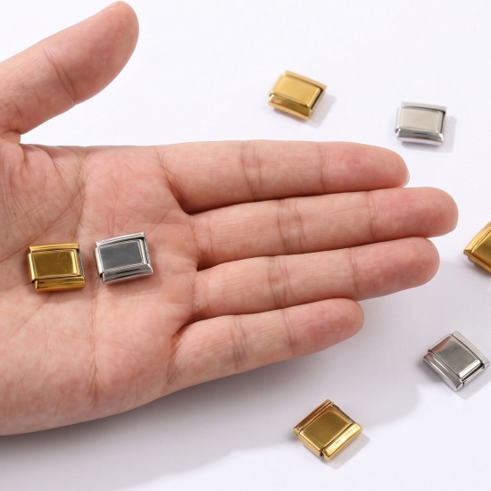 Picture of 10 PCs 304 Stainless Steel Custom Personalized Italian Charm Links For DIY Modular Bracelet Watch Jewelry Making Wholesale Rectangle Cabochon Settings 10mm x 9mm