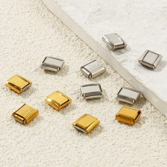 Picture of 10 PCs 304 Stainless Steel Custom Personalized Italian Charm Links For DIY Modular Bracelet Watch Jewelry Making Wholesale Rectangle Cabochon Settings 10mm x 9mm