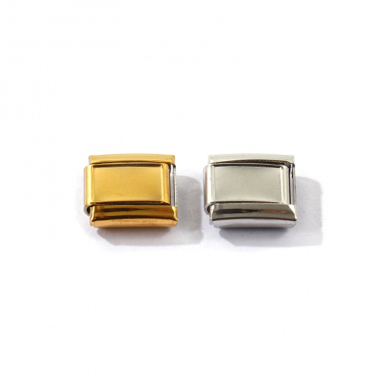 Picture of 10 PCs 304 Stainless Steel Custom Personalized Italian Charm Links For DIY Modular Bracelet Watch Jewelry Making Wholesale Rectangle Cabochon Settings 10mm x 9mm