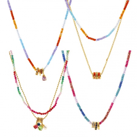 Изображение Wholesale Multicolor Pendant Charm Necklace, 18K Real Gold Plated Brass & Glass Beaded Chain, Eco-friendly Exquisite Stylish Gift Jewelry For Retailer, 1 Piece
