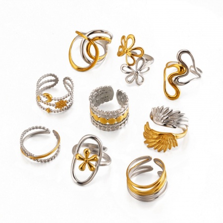 Picture of Wholesale Women's Gift Two Tone Open Adjustable Rings, 18K Gold Plated & Silver Tone 304 Stainless Steel, Eco-friendly Simple Stylish Jewelry Supply, 17mm(US Size 6.5), 1 Piece