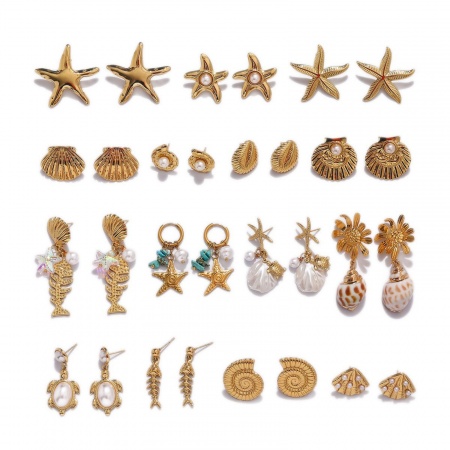 Picture of Wholesale Ocean Jewelry Stylish Ear Post Stud Earrings, 18K Gold Plated 304 Stainless Steel, Women's Eco-friendly Gift Jewelry Supply, 1 Pair