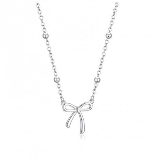 Picture of Wholesale Bowknot Pendant Charm Necklace, Multicolor 304 Stainless Steel Link Cable Chain, Women's Cute Stylish Gift Jewelry For Retailer, 45cm(17.7") + 5cm(2") long, 1 Piece